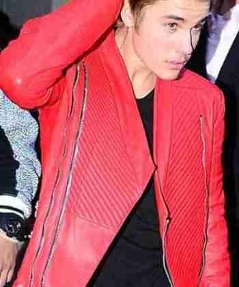 Justin Bieber Red Leather Jacket