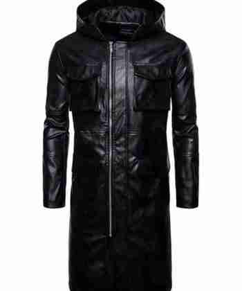 Men's Hooded Leather Trench Coat