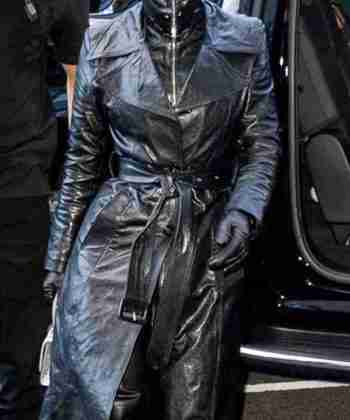 Kim Kardashian's Stylish Black Leather Long Coat