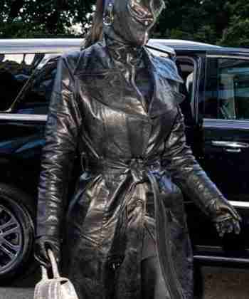 Kim Kardashian's Black Leather Long Coat