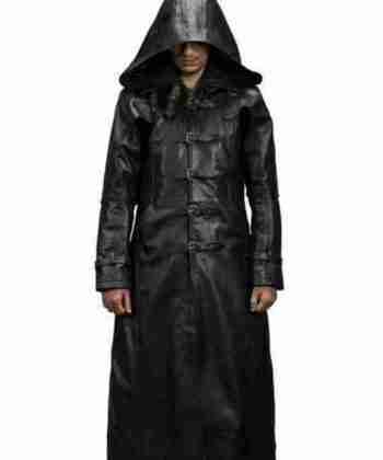 Men's Huntsman Black Hooded Leather Trench Coat