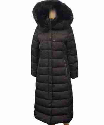 Women's Black Faux Fur Long Hooded Puffer Coat