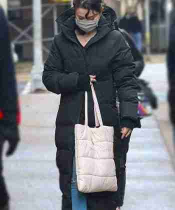 Selena Gomez Black Puffer Coat
